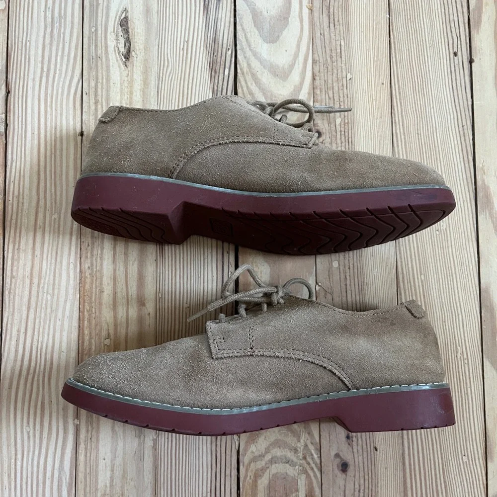 GH Bass Co Junior Suede Oxford Shoes Tan Beige Brick Red Sole Mens 5M 0402-6939